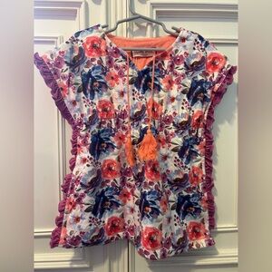 cheeky plum Kids Floral Swim Coverup in Coral, Navy & Purple